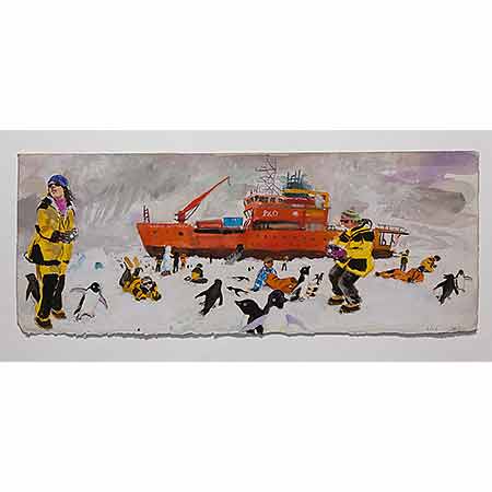 People and Penguins on the Sea Ice 2012, Gouache 25cm x 63cm