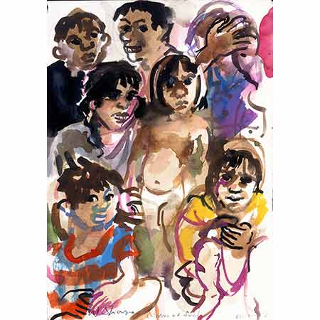 Children in Suai 2000, Gouache and pencil, overall: 34.8cm x 25cm, Australian War Memorial ART91125