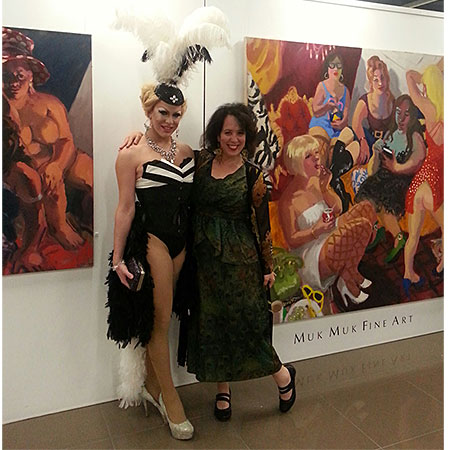 Exhibition Truth or Dare, Sharpe poses with drag queen (Vogue Magazine). Muk Muk Fine Art, Alice Springs & Darwin NT.