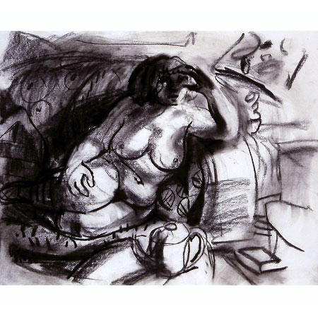 Margaret and Tea Pot 1996 Charcoal 42cm x 35cm Private collection